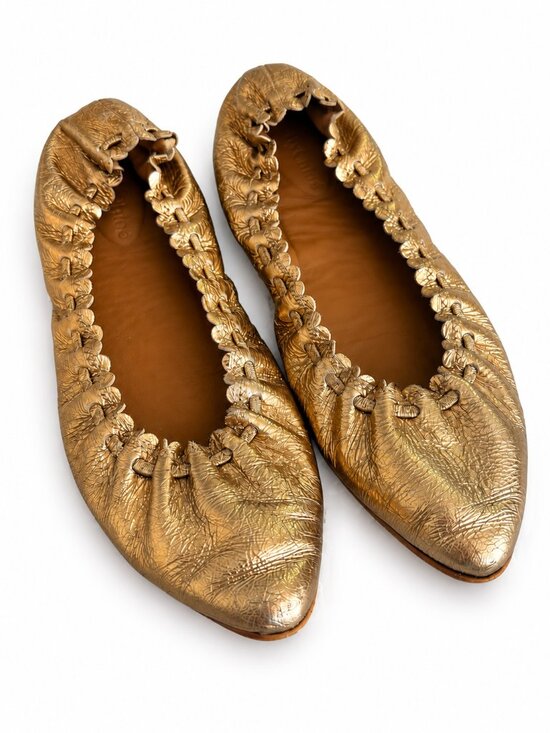 See By Chloe Shoes - See By Chloe Metallic Gold Ruched Leather Flats